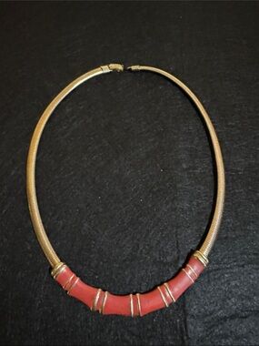 Source Unknown Gold-Tone Collar Necklace with Red Accents